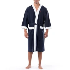 Men's Waffle Knit Kimono Robe Navy One Size