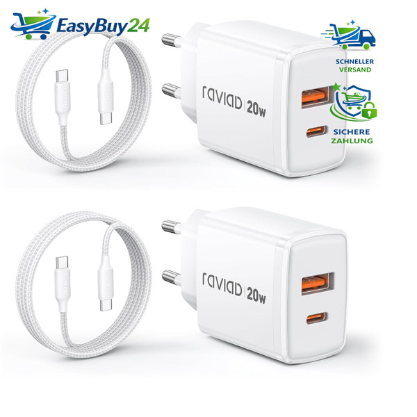 Usb C LadegeräT 20W 2-Pack SchnellladegeräT Mit Kabel 1M FüR Iphone Samsung-image