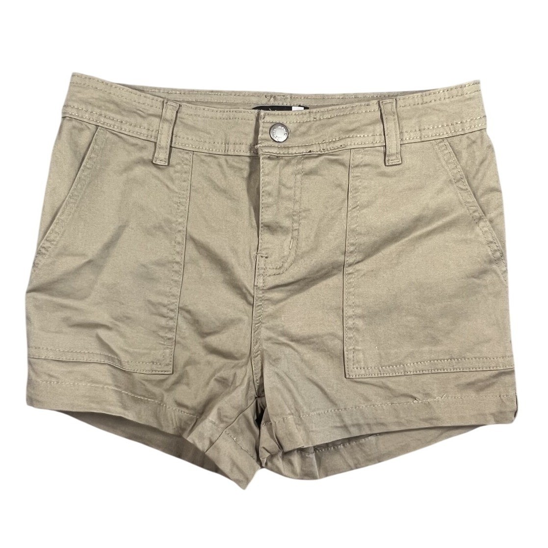 PEP&CO Women's Khaki Tan Chino Shorts Size 12 Regular Fit Stretch Button Zip