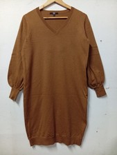 Uniqlo Women's Wool Blend Knit Dress V-Neck  Sweater Brown Dress Size M #021
