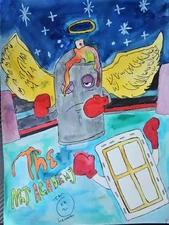 Wall Art ORIGINAL Watercolor Cartoon Boxing Spray Paint Can Vs Cavas 9x12 