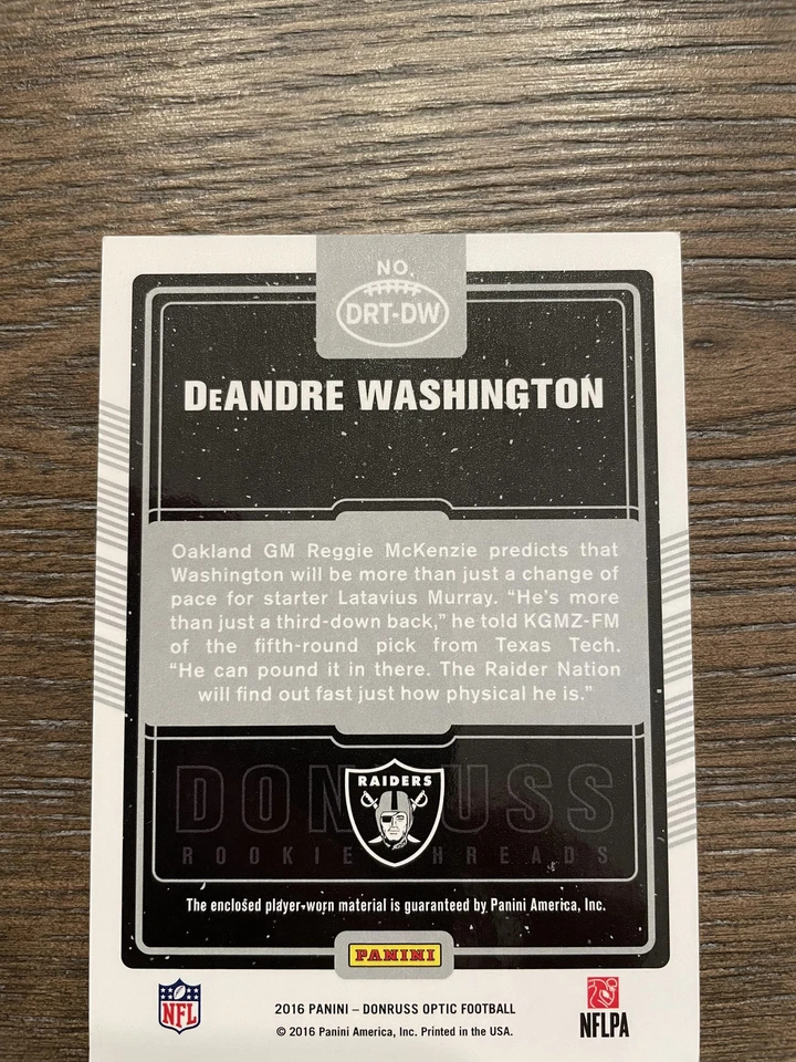 2016 Donruss Optic #DRT-DW DeAndre Washington Rookie Threads Bronze - Image 2 of 2