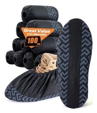 100 Pcs Shoe Covers Disposable Non-Slip,Shoe Covers for 100 Pack XL Black