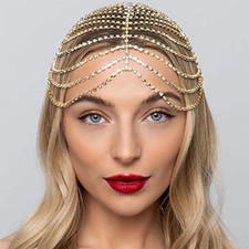 1920s Crystal Cap Headpiece Flapper Cap Head 1 Count Pack of 1 a-gold