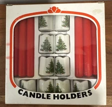 NIB Biedermann Box Of 10 Christmas Porcelain Candle Holders W/Candles~ W Germany