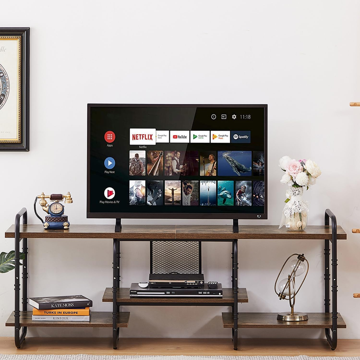 55-Inch TV Stand with Adjustable Shelves, Sturdy Media Console Entertainment Center