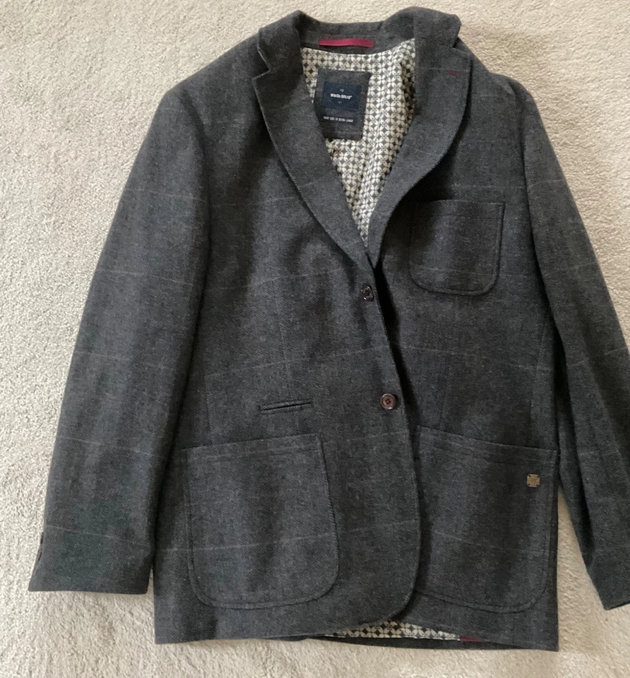 White Stuff  men’s Tweed Blazer Jacket  XL Grey Herringbone Wool - Image 4 of 4