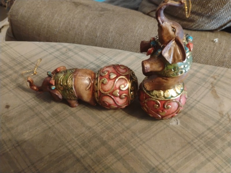 Vintage hand-painted Carnival Elephant Themed Christmas Ornaments Lot Of Two