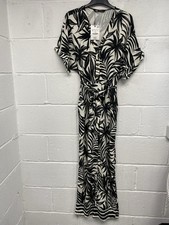 Zara Black & White Leaf Print Short Sleeve Tie Waist Jumpsuit Size M PT