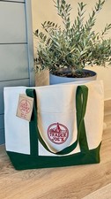 TRADER JOE'S LARGE CANVAS BAG HEAVY COTTON REUSABLE TOTE BAG LARGE GREEN
