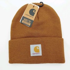 Carhartt Men Hat One Size Brown Knit Cuffed Beanie A18 Logo Patch Acrylic Adult