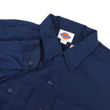 Vintage Dickies Work Shirt Mens 16-16.5x35 Navy Blue Made in USA Long Sleeve