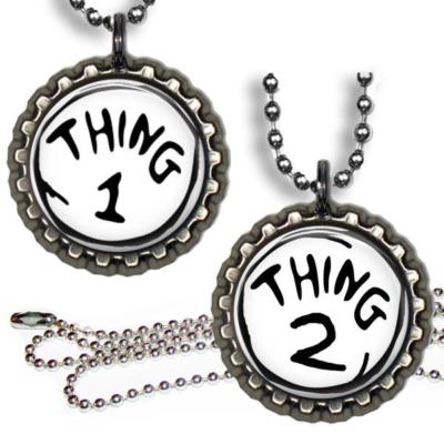 Thing 1 or Thing 2 Bottle Cap Necklace & Chain Handcrafted Cute Gift Jewelry