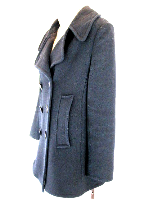 VINTAGE NAVY SAILOR DOUBLE BREAST WOOL PEA ANCHOR COAT