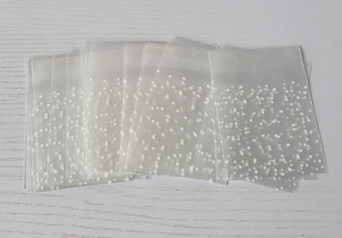 Small Clear/ White Polka Dot Self Adhesive Favour Bags Party/Wedding 6x6cm 32pk - Picture 2 of 6