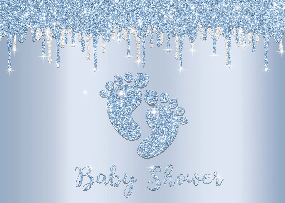 Fondo Little Feet Baby Shower Huella Brillo Fondo Baby Shower 7x5 pies Foto 2 de 4