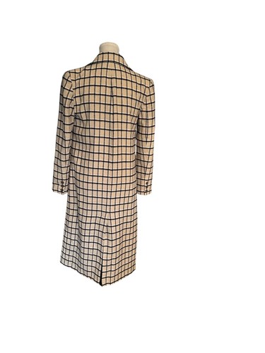 Something Navy Womens XS Plaid Wool Blend Long Topper Coat Beige & Blue Edgy - Picture 3 of 12