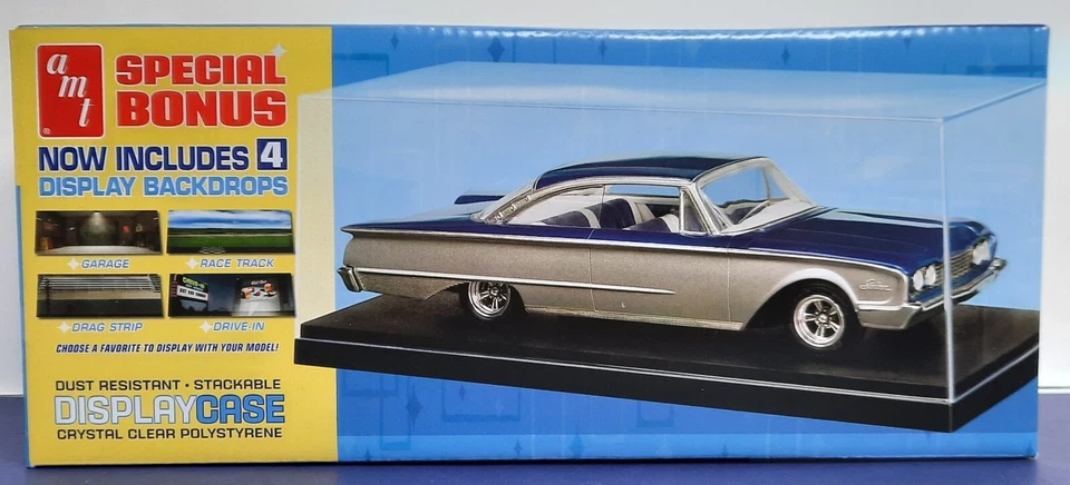 AMT Display Case clear plastic Black Base 1:24 1:25 Car Model w 4 Backdrops 600 - Image 2 of 4