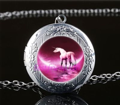 Pink Unicorn Locket Necklace Pink Unicorn Necklace Pendant Chain
