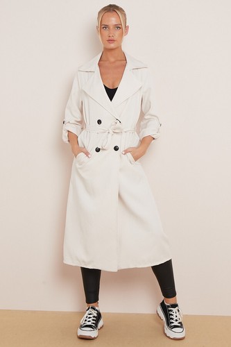 New Women Khaki Longline Double Breast Lightweight Trench Coat & Belt. UK 8-12 - Picture 14 of 17