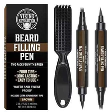 Viking Revolution Beard Pen (2 Pack) - Brown Beard Pencil Filler for Men Lapiz P
