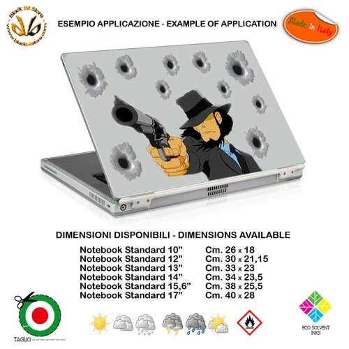 Lupen III jigen fori proietile adesivo notebook tablet sticker print pvc 11 pz.