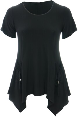 Lush Black 4 Point Floaty Hem Stretch Swing Top Droop Pockets Ladies Plus Size