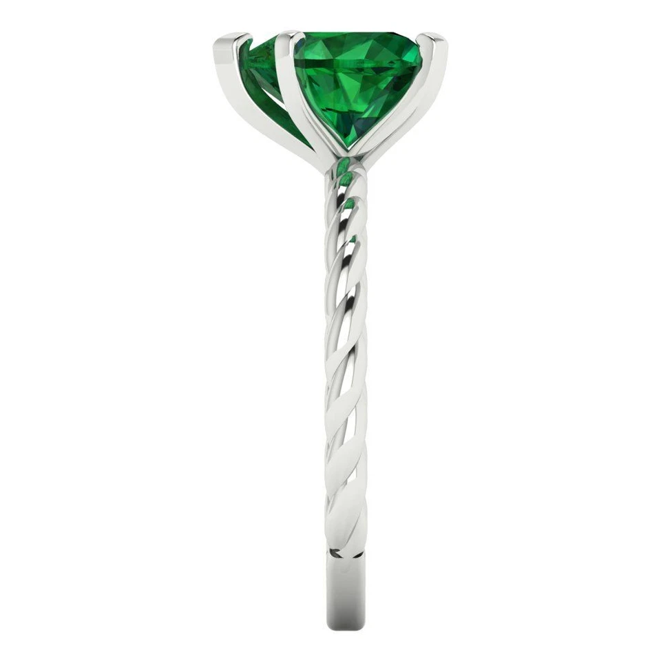 2 cttw Solitaire Simulated Emerald Engagement Ring - 14K Solid Gold (White Gold) - Image 3 of 4