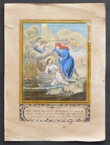 Antica incisione a colori della Beata Panacea V. e M. - 1791