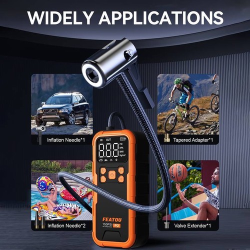 Tyre Inflator Portable Air Compressor, Led Light for Cars Bikes Motorcycles Ball - Picture 5 of 6