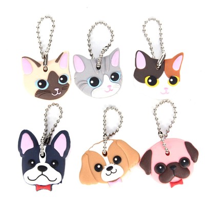 Silicone Puppy Pug Cat Rabbit Key Cover Cap Keychain Key Ring PVC Key Case *$6