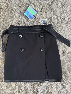Contradt Stitch Tie Front Mini Skirt Missguided size black BNWT