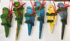 PARROT Christmas Ornament Parakeet Blue Green Yellow Linnie Indian Ring-Neck IRN