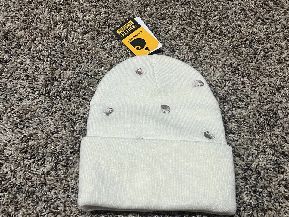 Gorro tejido con logotipo bordado para mujer Carhartt blanco con "C" - ¡DIFÍCIL DE ENCONTRAR! Foto 3 de 3