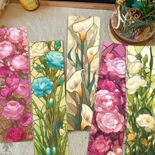 Colorful Stained Glass Floral Bookmark Set - 5 Pack Random Pick - 1.5" x 6"