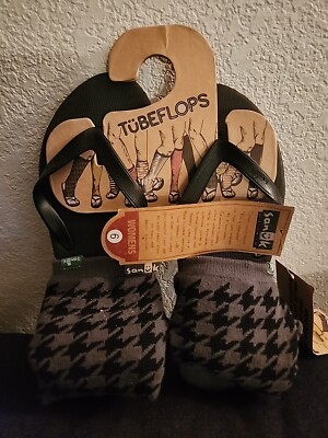 Sanuk Tubeflobs Flip Flop With Attached Long High Socks Black Grey Size 6 Womens