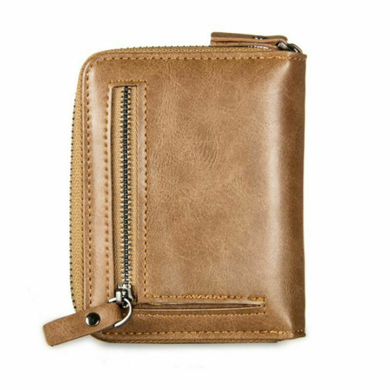 Men's Brown Leather Business Wallet with Zipper Coin Pocket