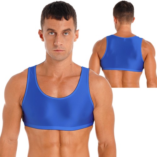 Men's Glossy Sleeveless Muscle Sports Bra Gym Fitness Shirt Vest Crop Top - Picture 204 of 215