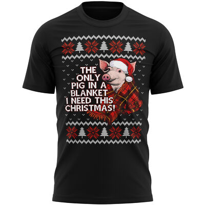 Schwein in Decke Weihnachten T-Shirt The Only in a Funny Him Festlich Fairisle Herren
