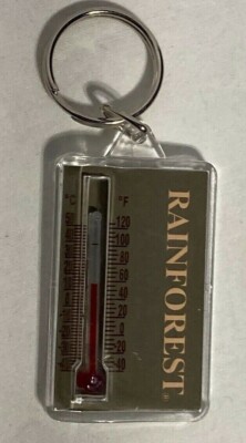 Vntg Rainforest Plastic Pocket Mini Thermometer Advertising Keychain- Green