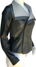 $1,085 Euc Vince Colorblock Black Gray Lambskin Leather Jacket Women's Sz Large