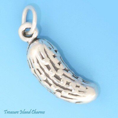 Pickle Pickled Cucumber Vegetable 3D 925 Solid Sterling Silver Charm Pendant