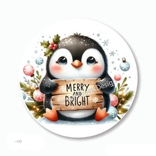CUTE Merry  Bright Penguin Christmas Favors Scrapbook Stickers Envelope Seals