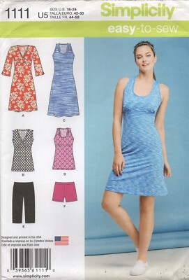 Simplicity Schnittmuster 1111 EASY Strickkleid Top Tunika Shorts Gr. 16-24 Neu