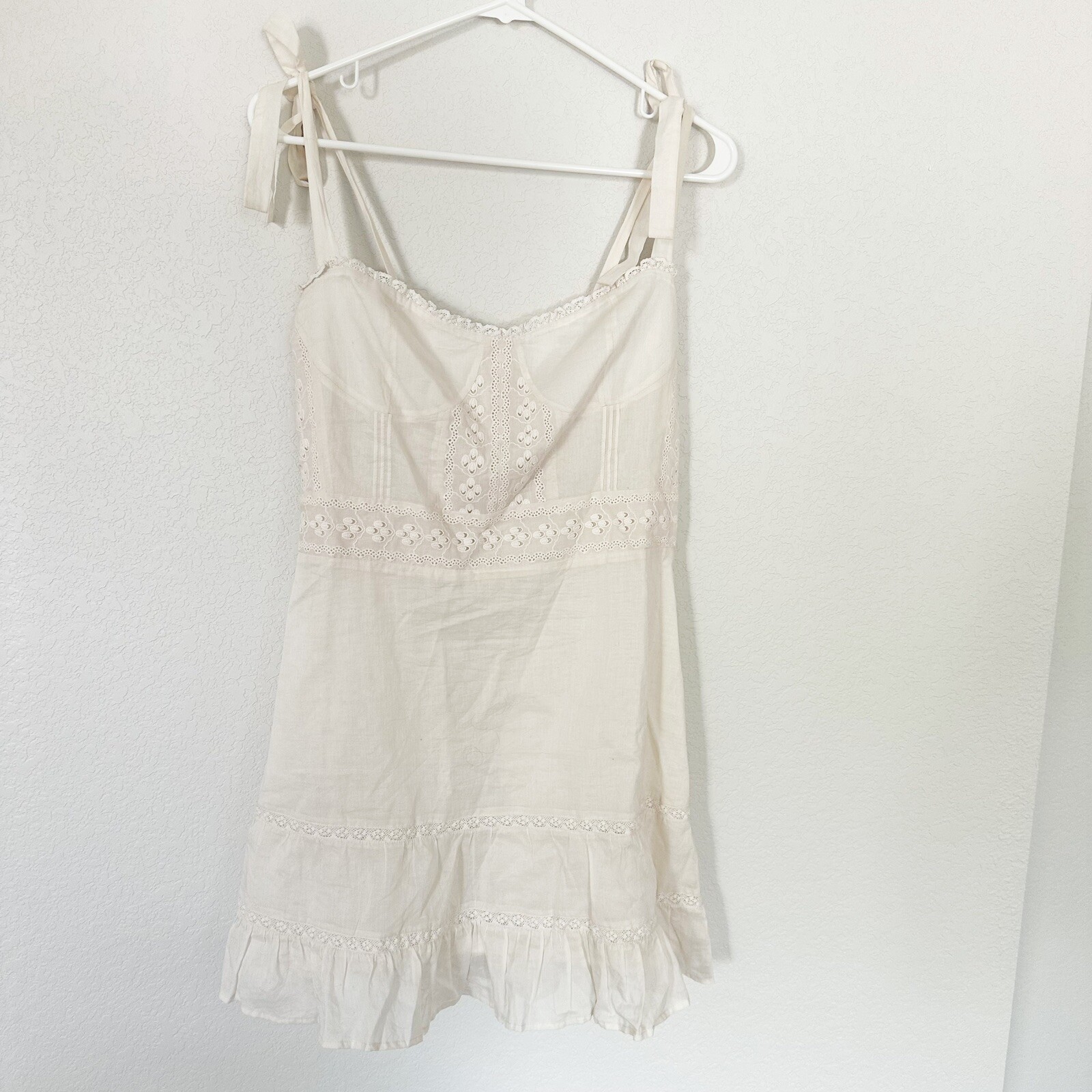 Reformation Maeve Mini Tie Shoulder Dress Lace Organi… Gem