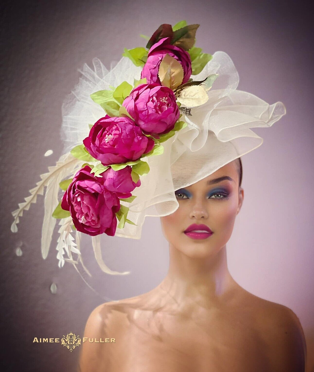 Royal Ascot Fascinator Kentucky Derby Hat Fuchsia Pink Hat  display picture 2