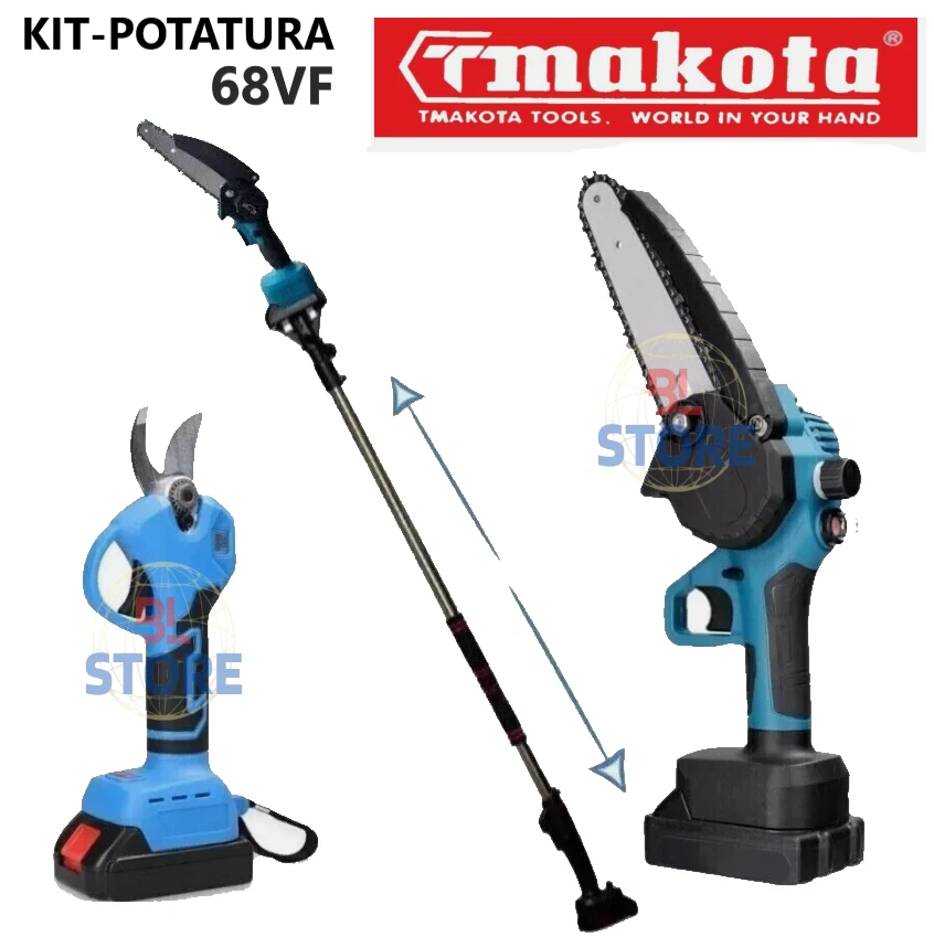 MAKOTA Kit Potatura Mini Elettrosega Motosega Forbice Cesoia a Batteria 68VF con Asta