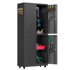 Metal Garage Storage Cabinet with Wheels,Rolling Cabinet with 4 Doors and Lock