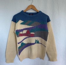 Vintage Woolrich sweater Barn Farm Winter Scene Wool Women  s Medium Cottagecore