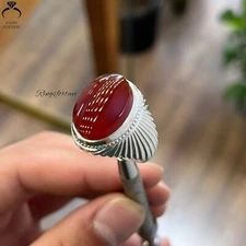 High-Quality Yemeni Aqeeq Ring Natural Handmade Red Agate Stone